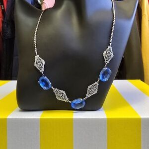 Elegant Sterling Silver and Blue Gemstone Necklace